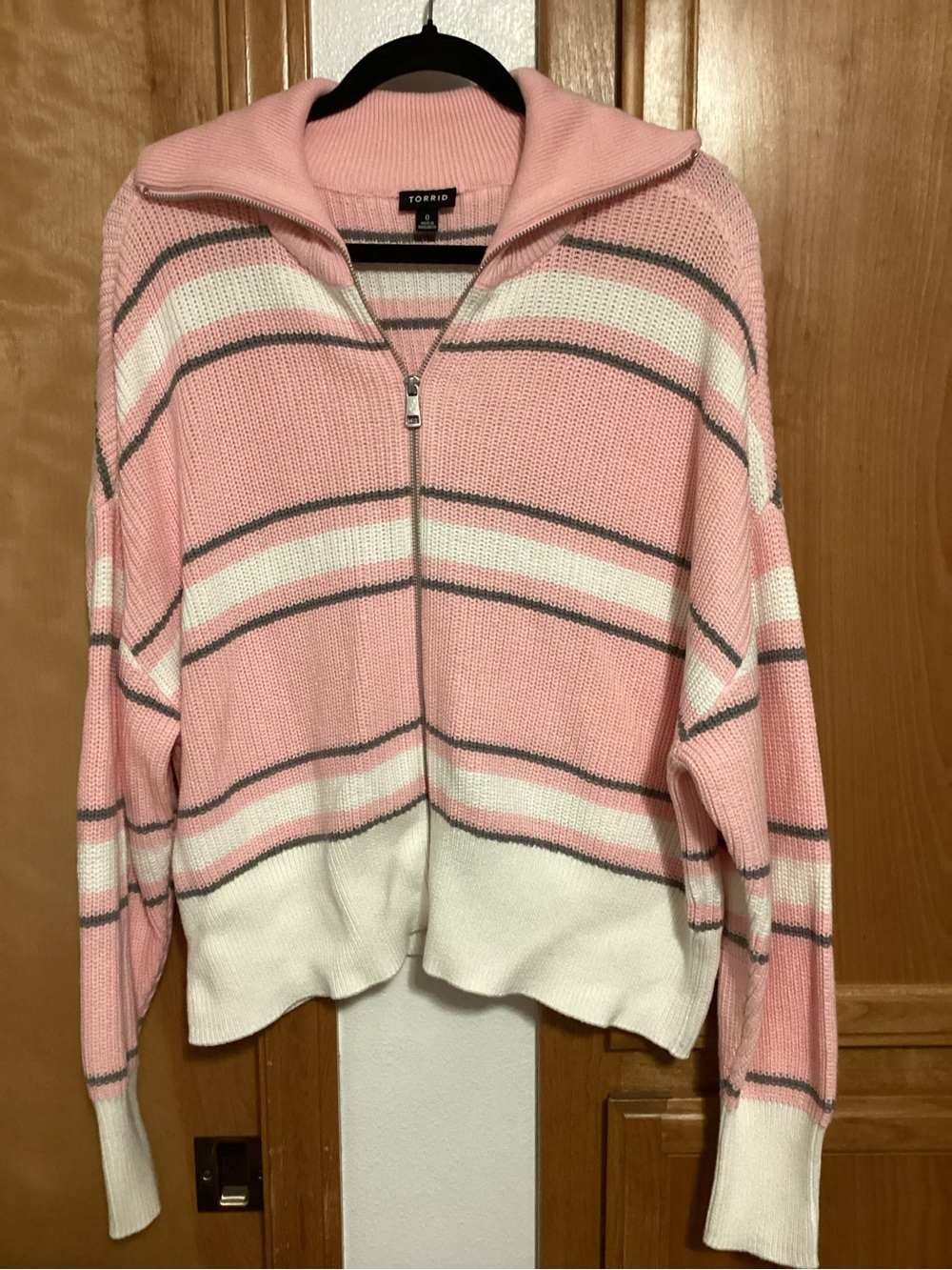 torrid Pink, White & Gray Striped Zip-Up Cardigan Sweater, NWOT, Size 0 (12)